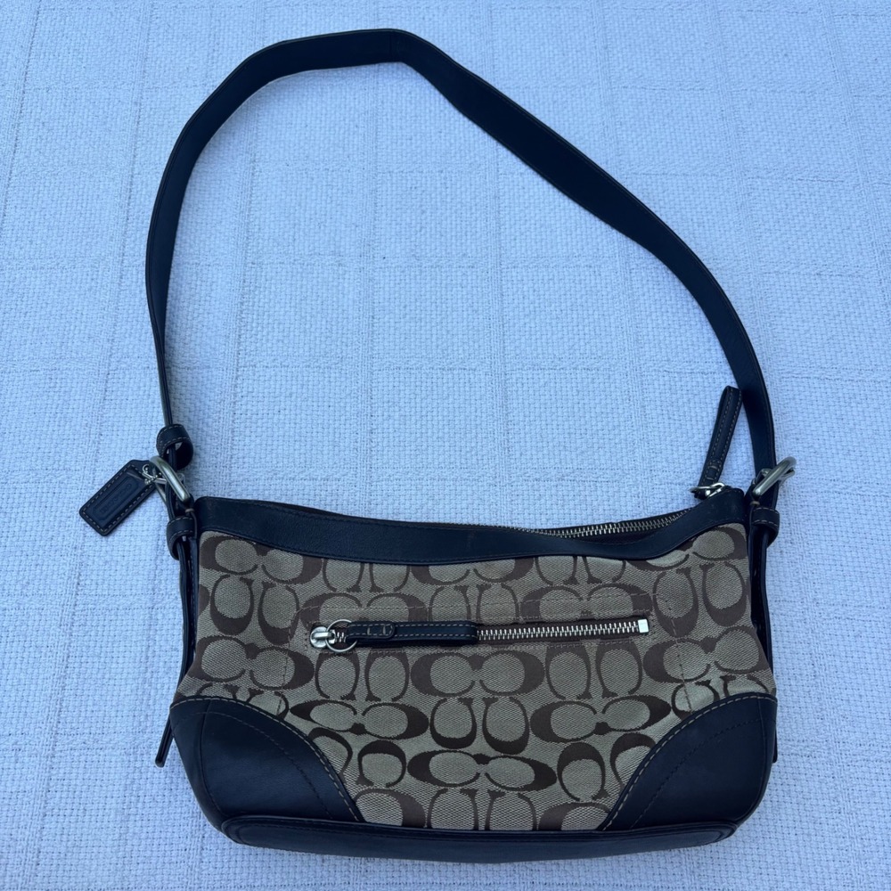 COACH Authentic Y2K Brown Leather Canvas Slouchy Crossbody East West Bag F13012